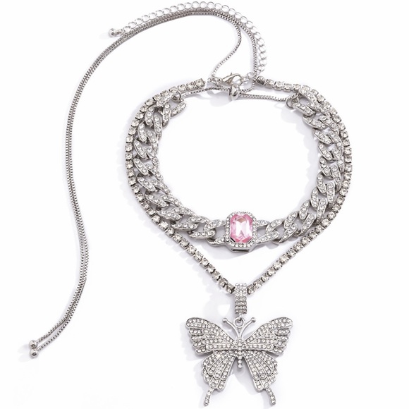 Beautiful Silver & Pink Sapphire 🦋 Necklace Set! - Picture 4 of 7